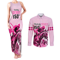 Personalised Kentucky Horse Racing Couples Matching Tank Maxi Dress and Long Sleeve Button Shirts 150th Anniversary Sporting Art Pink Version LT9 - Wonder Print Shop