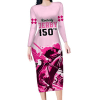 Personalised Kentucky Horse Racing Family Matching Long Sleeve Bodycon Dress and Hawaiian Shirt 150th Anniversary Sporting Art Pink Version LT9 - Wonder Print Shop