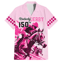 Personalised Kentucky Horse Racing Family Matching Off Shoulder Long Sleeve Dress and Hawaiian Shirt 150th Anniversary Sporting Art Pink Version - Wonder Print Shop