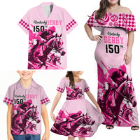 Personalised Kentucky Horse Racing Family Matching Off Shoulder Maxi Dress and Hawaiian Shirt 150th Anniversary Sporting Art Pink Version LT9 - Wonder Print Shop