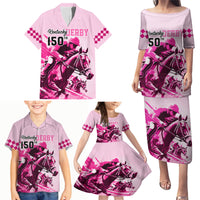 Personalised Kentucky Horse Racing Family Matching Puletasi Dress and Hawaiian Shirt 150th Anniversary Sporting Art Pink Version - Wonder Print Shop