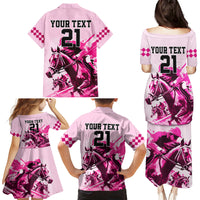 Personalised Kentucky Horse Racing Family Matching Puletasi Dress and Hawaiian Shirt 150th Anniversary Sporting Art Pink Version - Wonder Print Shop