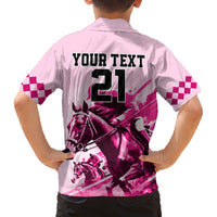 Personalised Kentucky Horse Racing Family Matching Short Sleeve Bodycon Dress and Hawaiian Shirt 150th Anniversary Sporting Art Pink Version - Wonder Print Shop