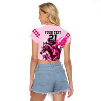 Personalised Kentucky Horse Racing Raglan Cropped T Shirt 150th Anniversary Sporting Art Pink Version - Wonder Print Shop