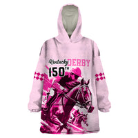 Personalised Kentucky Horse Racing Wearable Blanket Hoodie 150th Anniversary Sporting Art Pink Version - Wonder Print Shop