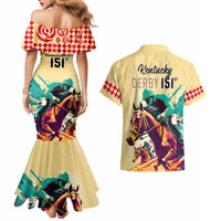 Kentucky Horse Racing Couples Matching Mermaid Dress and Hawaiian Shirt 151st Anniversary Sporting Art Gold Version LT9