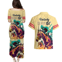 Kentucky Horse Racing Couples Matching Puletasi Dress and Hawaiian Shirt 151st Anniversary Sporting Art Gold Version LT9