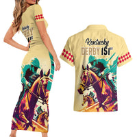 Kentucky Horse Racing Couples Matching Short Sleeve Bodycon Dress and Hawaiian Shirt 151st Anniversary Sporting Art Gold Version LT9