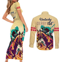 Kentucky Horse Racing Couples Matching Short Sleeve Bodycon Dress and Long Sleeve Button Shirts 151st Anniversary Sporting Art Gold Version LT9