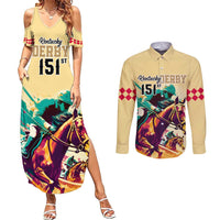 Kentucky Horse Racing Couples Matching Summer Maxi Dress and Long Sleeve Button Shirts 151st Anniversary Sporting Art Gold Version LT9