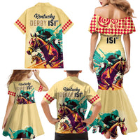 Kentucky Horse Racing Family Matching Mermaid Dress and Hawaiian Shirt 151st Anniversary Sporting Art Gold Version LT9