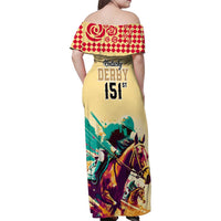 Kentucky Horse Racing Family Matching Off Shoulder Maxi Dress and Hawaiian Shirt 151st Anniversary Sporting Art Gold Version LT9