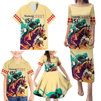 Kentucky Horse Racing Family Matching Puletasi Dress and Hawaiian Shirt 151st Anniversary Sporting Art Gold Version LT9