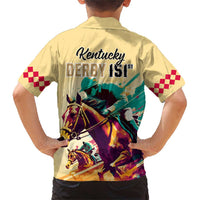 Kentucky Horse Racing Family Matching Short Sleeve Bodycon Dress and Hawaiian Shirt 151st Anniversary Sporting Art Gold Version LT9