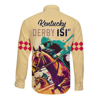 Kentucky Horse Racing Long Sleeve Button Shirt 151st Anniversary Sporting Art Gold Version LT9
