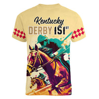 Kentucky Horse Racing Women V Neck T Shirt 151st Anniversary Sporting Art Gold Version LT9