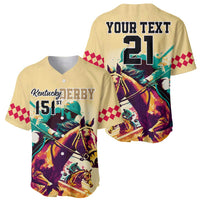 Personalised Kentucky Horse Racing Baseball Jersey 151st Anniversary Sporting Art Gold Version LT9