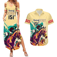 Personalised Kentucky Horse Racing Couples Matching Summer Maxi Dress and Hawaiian Shirt 151st Anniversary Sporting Art Gold Version LT9