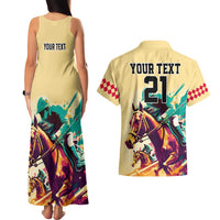 Personalised Kentucky Horse Racing Couples Matching Tank Maxi Dress and Hawaiian Shirt 151st Anniversary Sporting Art Gold Version LT9