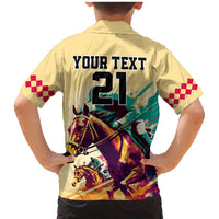 Personalised Kentucky Horse Racing Family Matching Mermaid Dress and Hawaiian Shirt 151st Anniversary Sporting Art Gold Version LT9