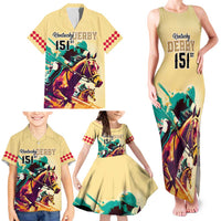 Personalised Kentucky Horse Racing Family Matching Tank Maxi Dress and Hawaiian Shirt 151st Anniversary Sporting Art Gold Version LT9