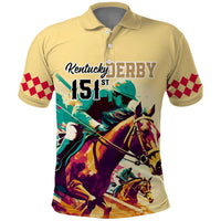 Personalised Kentucky Horse Racing Polo Shirt 151st Anniversary Sporting Art Gold Version LT9