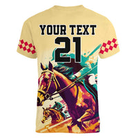Personalised Kentucky Horse Racing Women V Neck T Shirt 151st Anniversary Sporting Art Gold Version LT9