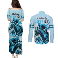 Kentucky Horse Racing Couples Matching Puletasi Dress and Long Sleeve Button Shirts 151st Anniversary Sporting Art Blue Version LT9