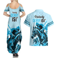 Kentucky Horse Racing Couples Matching Summer Maxi Dress and Hawaiian Shirt 151st Anniversary Sporting Art Blue Version LT9