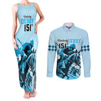 Kentucky Horse Racing Couples Matching Tank Maxi Dress and Long Sleeve Button Shirts 151st Anniversary Sporting Art Blue Version LT9