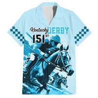 Kentucky Horse Racing Family Matching Off Shoulder Long Sleeve Dress and Hawaiian Shirt 151st Anniversary Sporting Art Blue Version LT9