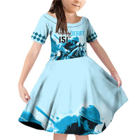 Kentucky Horse Racing Family Matching Off Shoulder Short Dress and Hawaiian Shirt 151st Anniversary Sporting Art Blue Version LT9