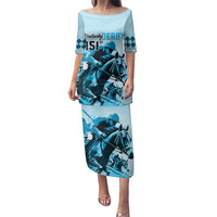 Kentucky Horse Racing Family Matching Puletasi Dress and Hawaiian Shirt 151st Anniversary Sporting Art Blue Version LT9