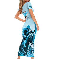 Kentucky Horse Racing Family Matching Short Sleeve Bodycon Dress and Hawaiian Shirt 151st Anniversary Sporting Art Blue Version LT9