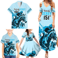 Kentucky Horse Racing Family Matching Summer Maxi Dress and Hawaiian Shirt 151st Anniversary Sporting Art Blue Version LT9