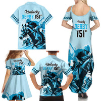 Kentucky Horse Racing Family Matching Summer Maxi Dress and Hawaiian Shirt 151st Anniversary Sporting Art Blue Version LT9