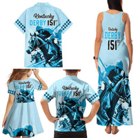Kentucky Horse Racing Family Matching Tank Maxi Dress and Hawaiian Shirt 151st Anniversary Sporting Art Blue Version LT9