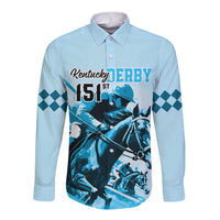 Kentucky Horse Racing Long Sleeve Button Shirt 151st Anniversary Sporting Art Blue Version LT9