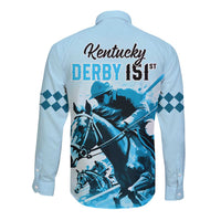 Kentucky Horse Racing Long Sleeve Button Shirt 151st Anniversary Sporting Art Blue Version LT9