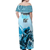 Kentucky Horse Racing Off Shoulder Maxi Dress 151st Anniversary Sporting Art Blue Version LT9