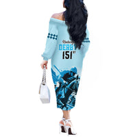 Kentucky Horse Racing Off The Shoulder Long Sleeve Dress 151st Anniversary Sporting Art Blue Version LT9