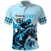 Kentucky Horse Racing Polo Shirt 151st Anniversary Sporting Art Blue Version LT9