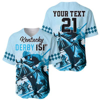 Personalised Kentucky Horse Racing Baseball Jersey 151st Anniversary Sporting Art Blue Version LT9