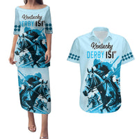 Personalised Kentucky Horse Racing Couples Matching Puletasi Dress and Hawaiian Shirt 151st Anniversary Sporting Art Blue Version LT9