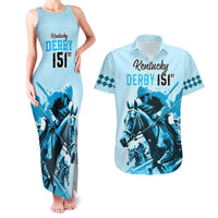 Personalised Kentucky Horse Racing Couples Matching Tank Maxi Dress and Hawaiian Shirt 151st Anniversary Sporting Art Blue Version LT9