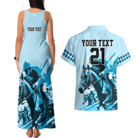 Personalised Kentucky Horse Racing Couples Matching Tank Maxi Dress and Hawaiian Shirt 151st Anniversary Sporting Art Blue Version LT9