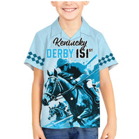Personalised Kentucky Horse Racing Family Matching Mermaid Dress and Hawaiian Shirt 151st Anniversary Sporting Art Blue Version LT9