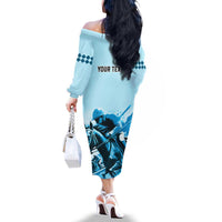 Personalised Kentucky Horse Racing Family Matching Off Shoulder Long Sleeve Dress and Hawaiian Shirt 151st Anniversary Sporting Art Blue Version LT9