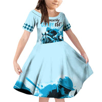 Personalised Kentucky Horse Racing Family Matching Off Shoulder Short Dress and Hawaiian Shirt 151st Anniversary Sporting Art Blue Version LT9