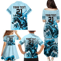 Personalised Kentucky Horse Racing Family Matching Puletasi Dress and Hawaiian Shirt 151st Anniversary Sporting Art Blue Version LT9